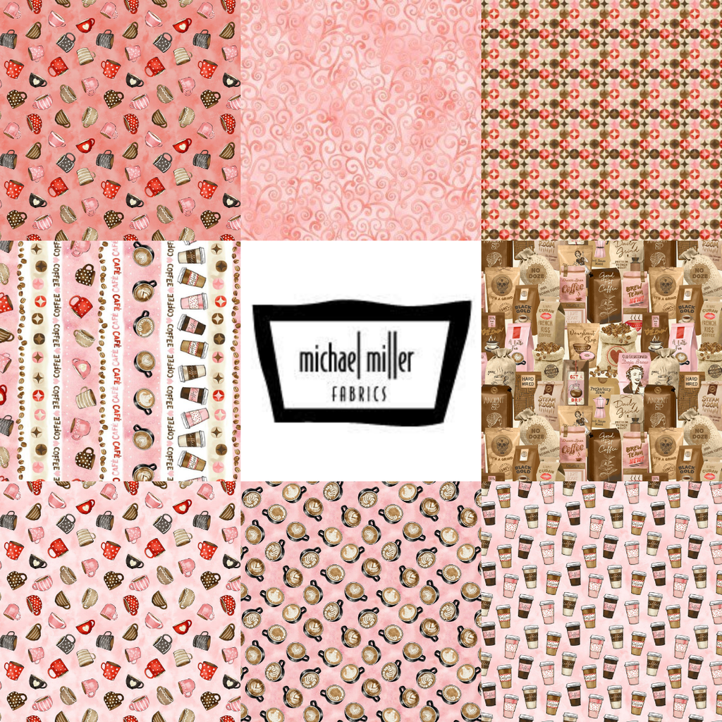 Michael Miller Perk Up Coffee Pink 8 Fabric Bundle