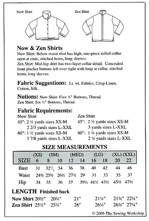 The Sewing Workshop: Now & Zen Shirt Pattern