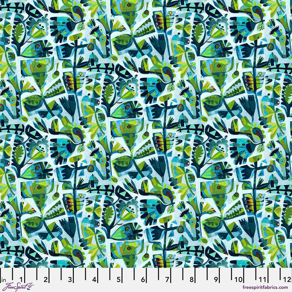 Este MacLeod x Free Spirit Fabrics - Find the Birds - Cieli Blu Green